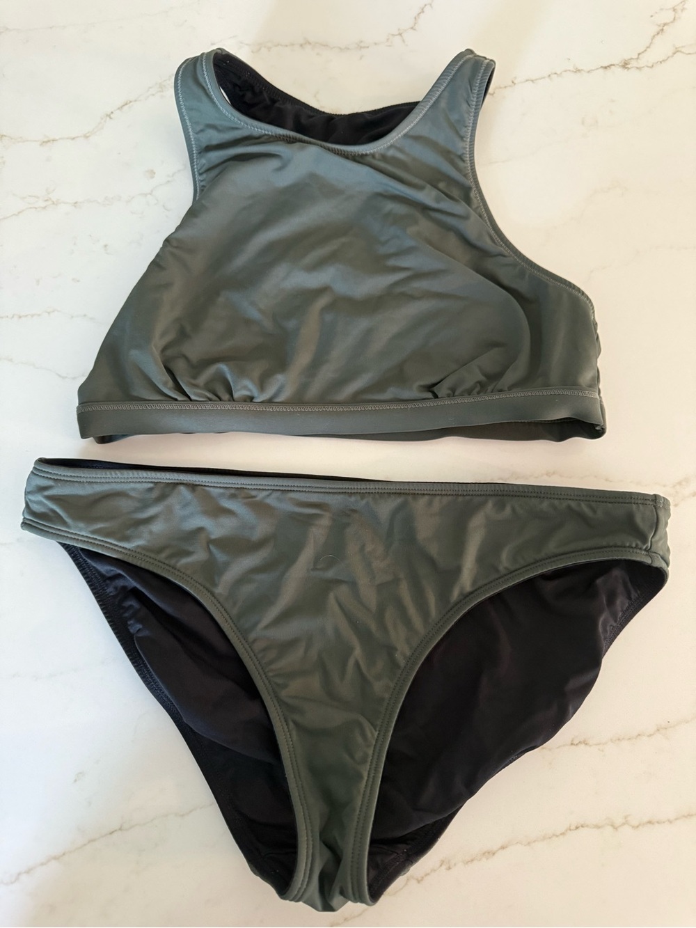 Athleta Olive Green High-Neck Two-Piece Swim Bikini